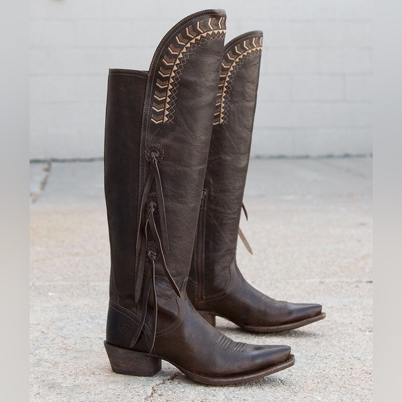 Ariat Tall Leather Western Riding Boots 8.5 B Brown Knee High Cowgirl - Picture 1 of 12